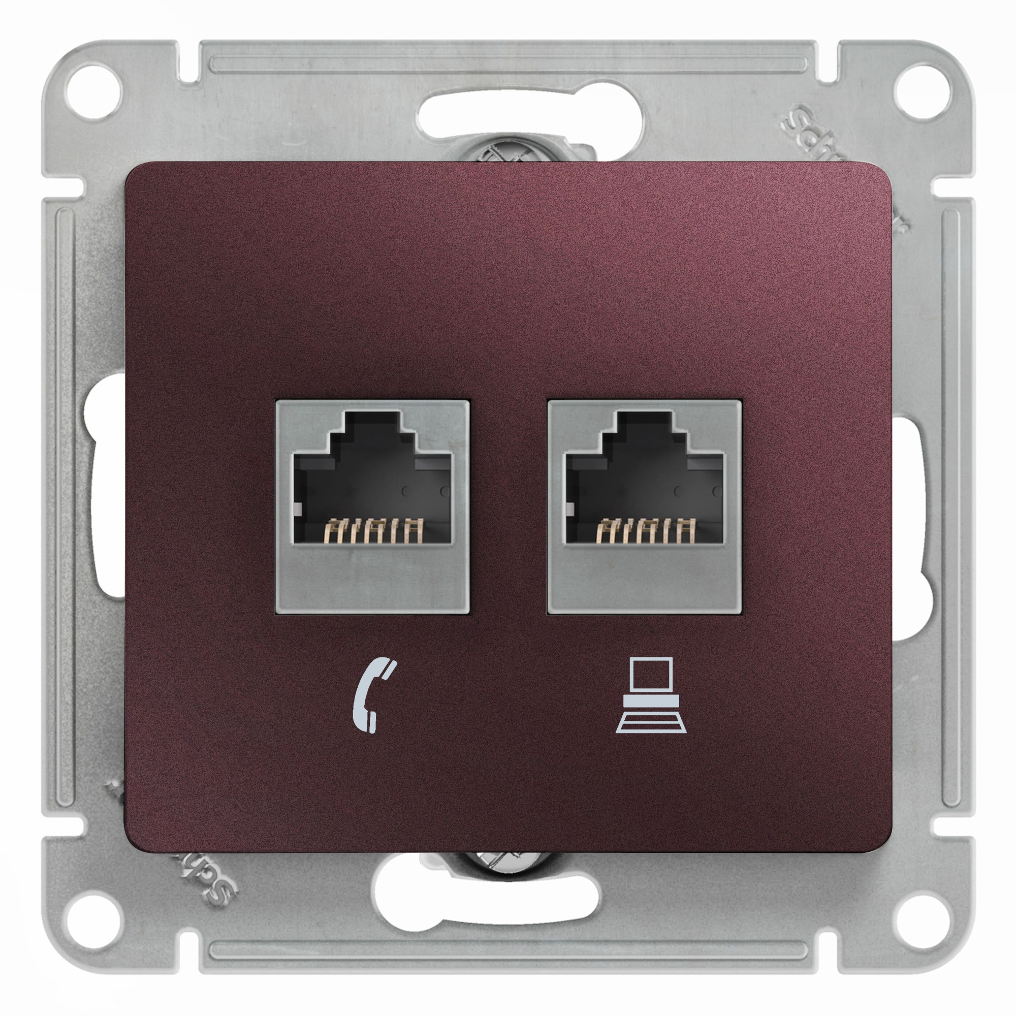Розетка двойная RJ11+RJ45, кат.5e,механизм, (баклажановый) Glossa Systeme Electric, GSL001185