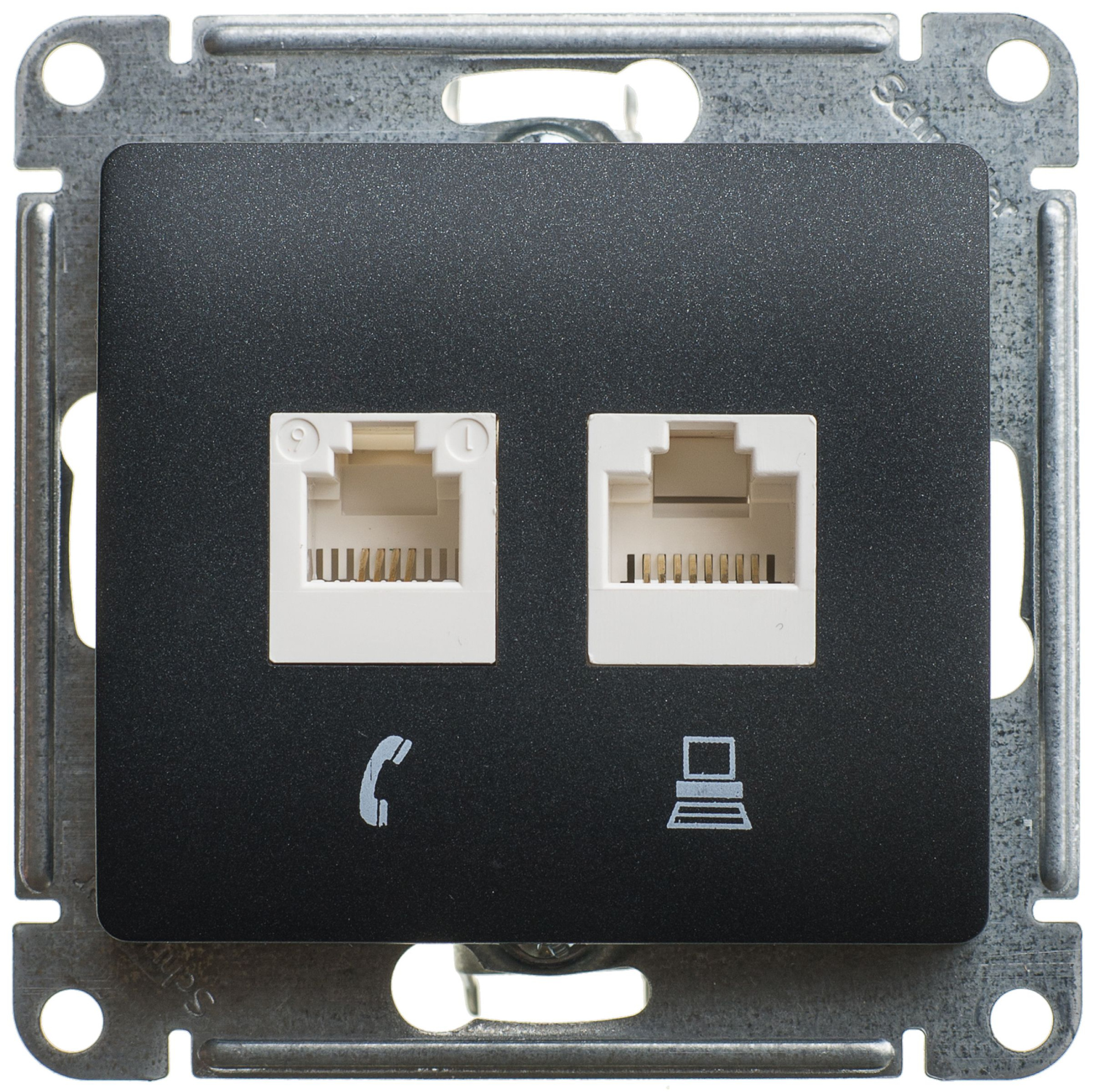 Розетка двойная компьютерная RJ45+RJ45, кат.5e, механизм (антрацит) Glossa Systeme Electric, GSL000785KK
