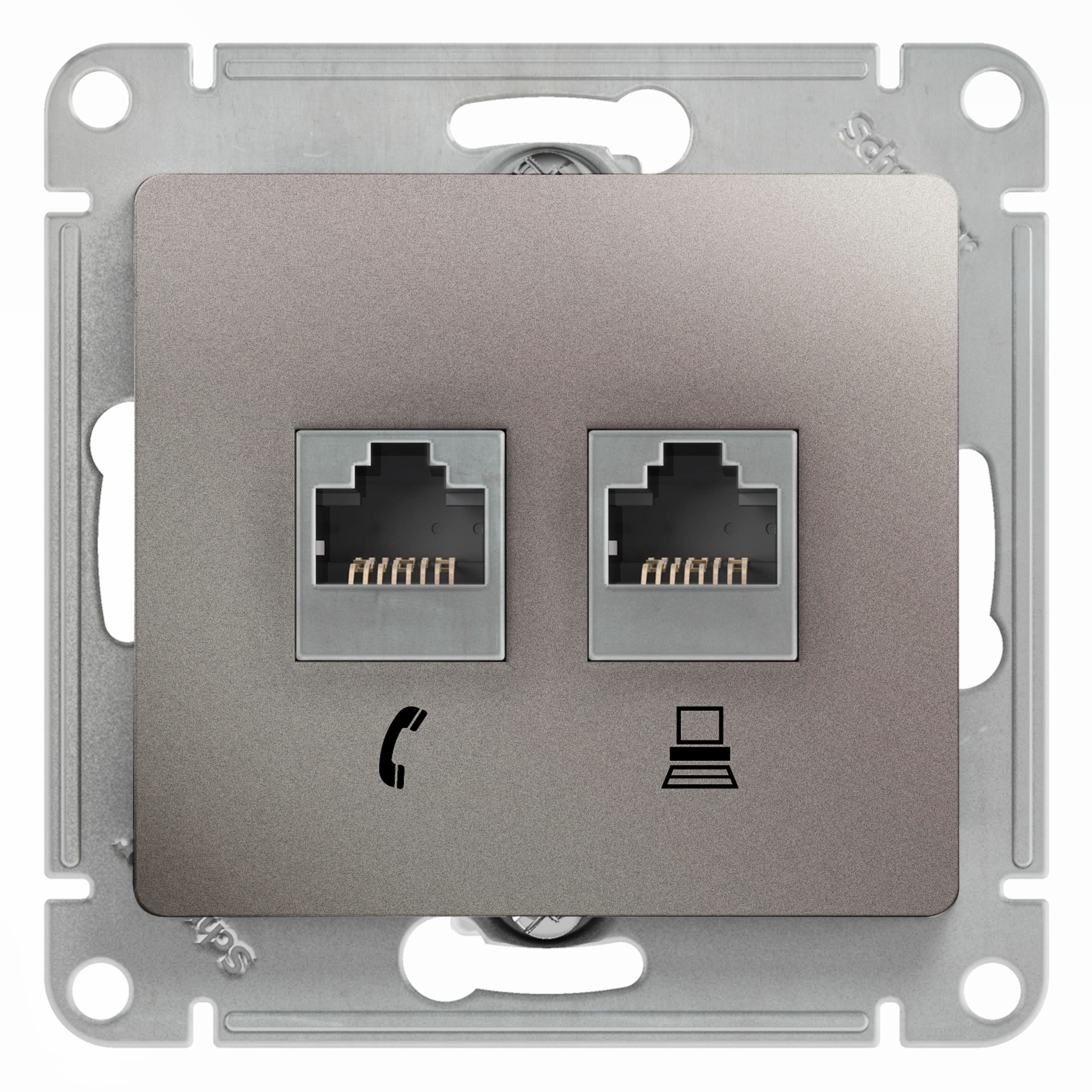 Розетка двойная RJ11+RJ45, кат.5e,механизм (платина) Glossa Systeme Electric, GSL001285