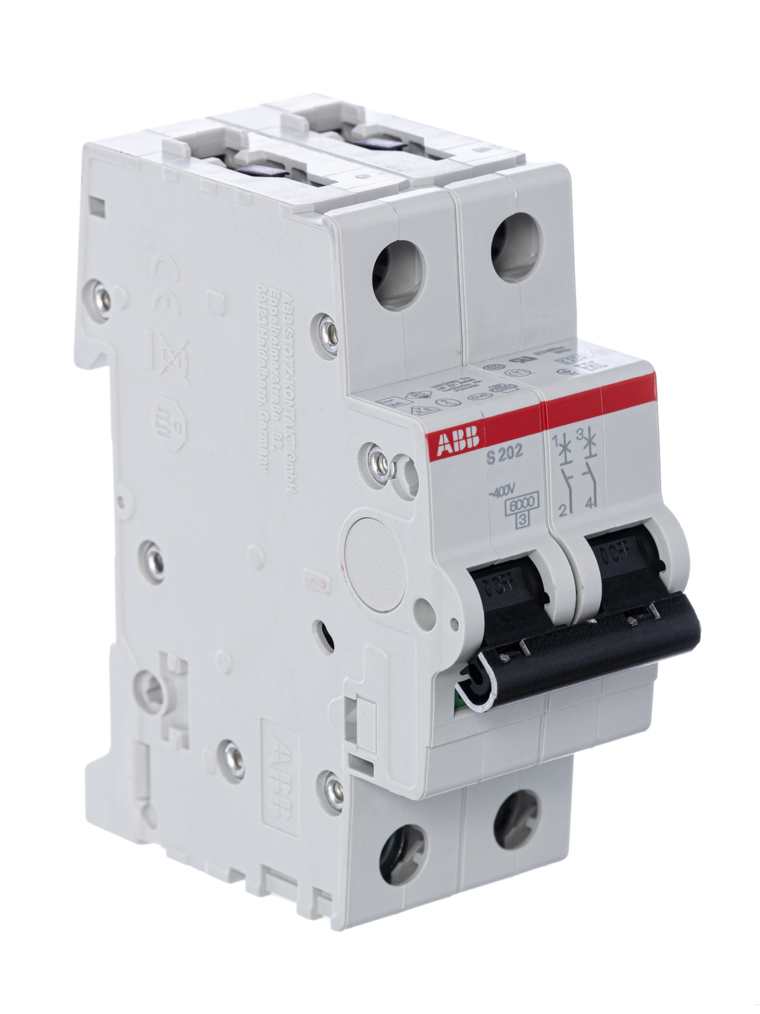 S202 B6 Автоматический выключатель 2-полюсный, 6А, 6кА (хар-ка B) ABB