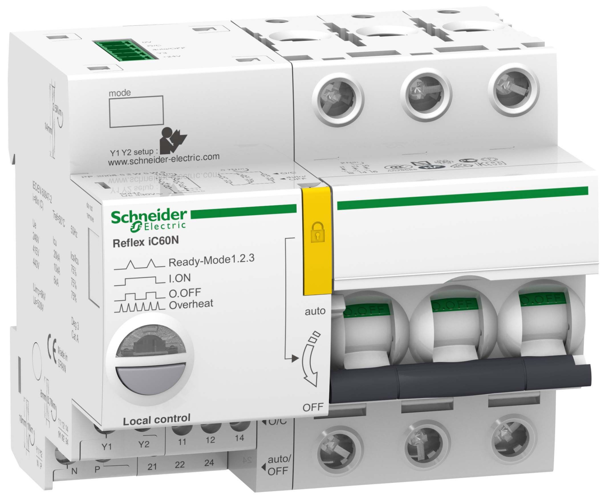 iC60N 3P 10А Автоматический выключатель 3-полюсный, 10А, 6кА (хар-ка B) Reflex Ti24 Schneider Electric, A9C61310