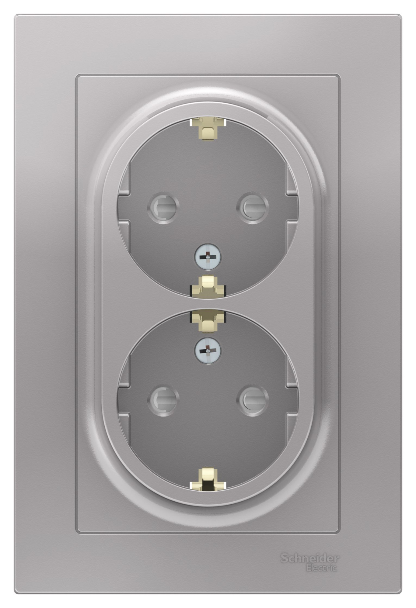 Розетка двойная с заземлением со шторками, 16А, в сборе (алюминий) Atlas Design Systeme Electric, ATN000326