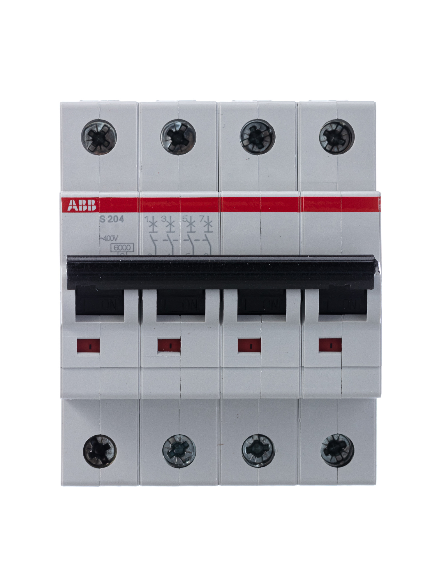 S204 C6 Автоматический выключатель 4-полюсный, 6А, 6кА (хар-ка C) ABB