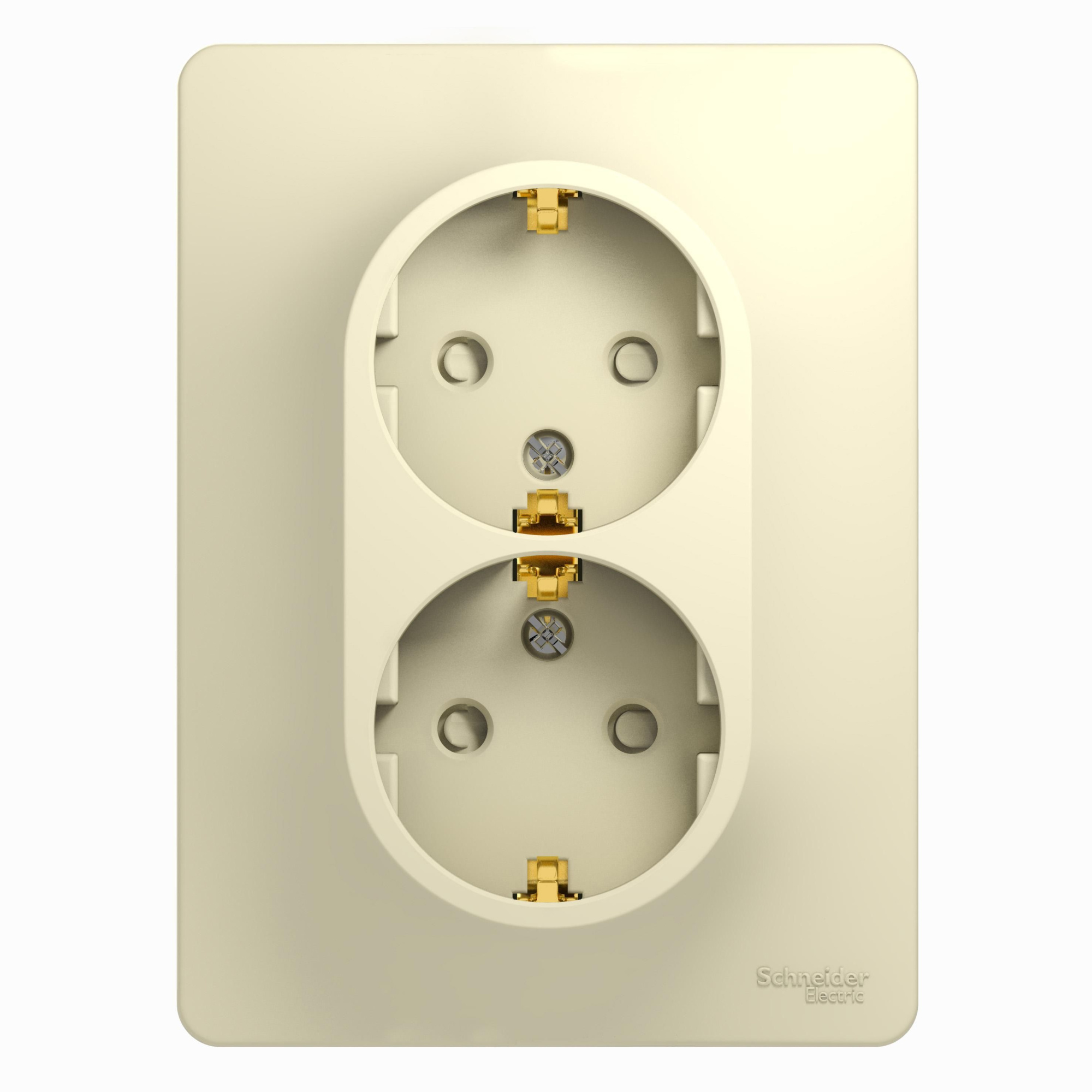 Розетка двойная с заземлением со шторками, 16А, в сборе (бежевый) Glossa Systeme Electric, GSL000226