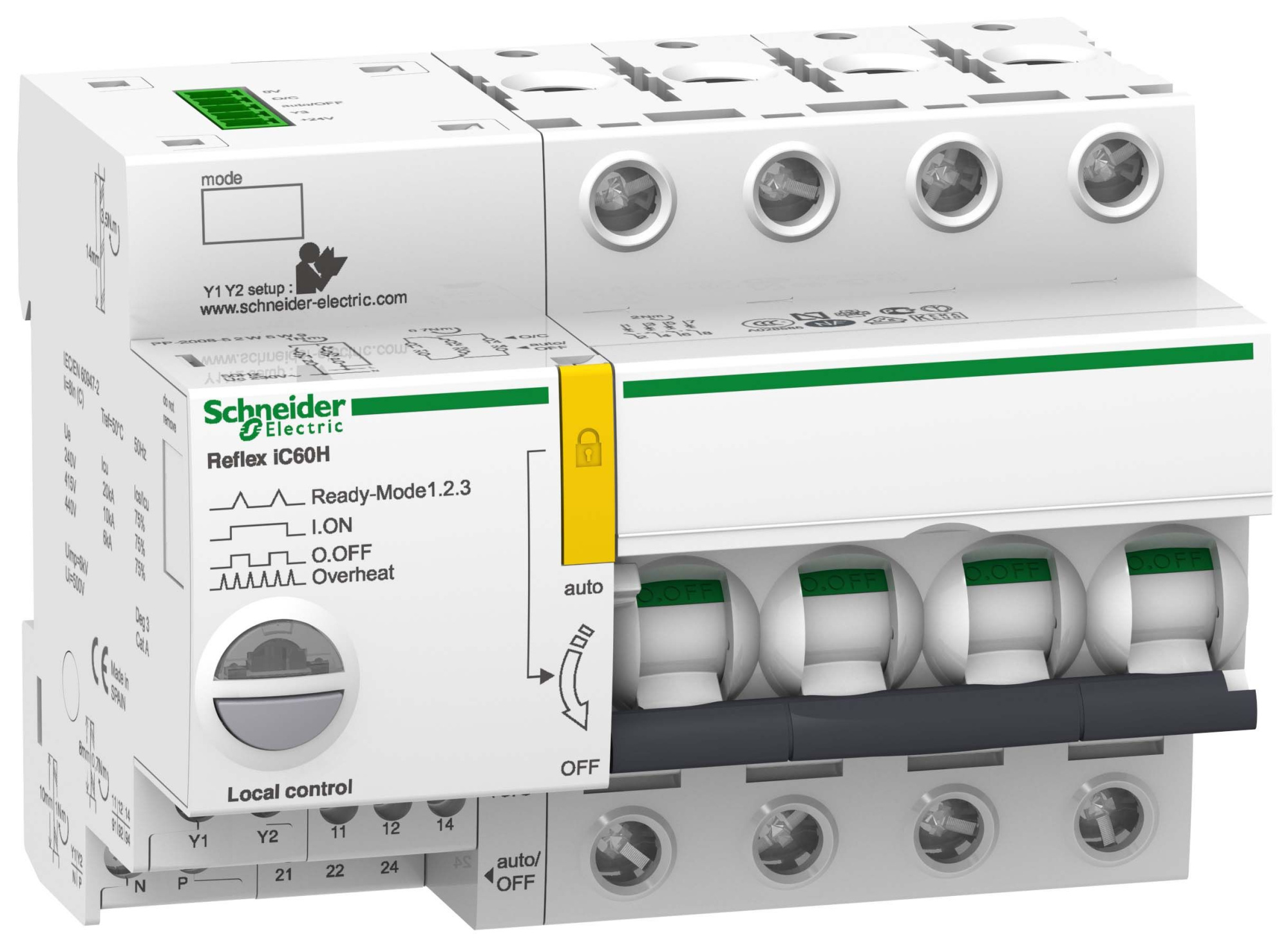 iC60N 4P 10A Автоматический выключатель 4-полюсный, 10А, 6kA (хар-ка D) Reflex Ti24 Schneider Electric, A9C66410