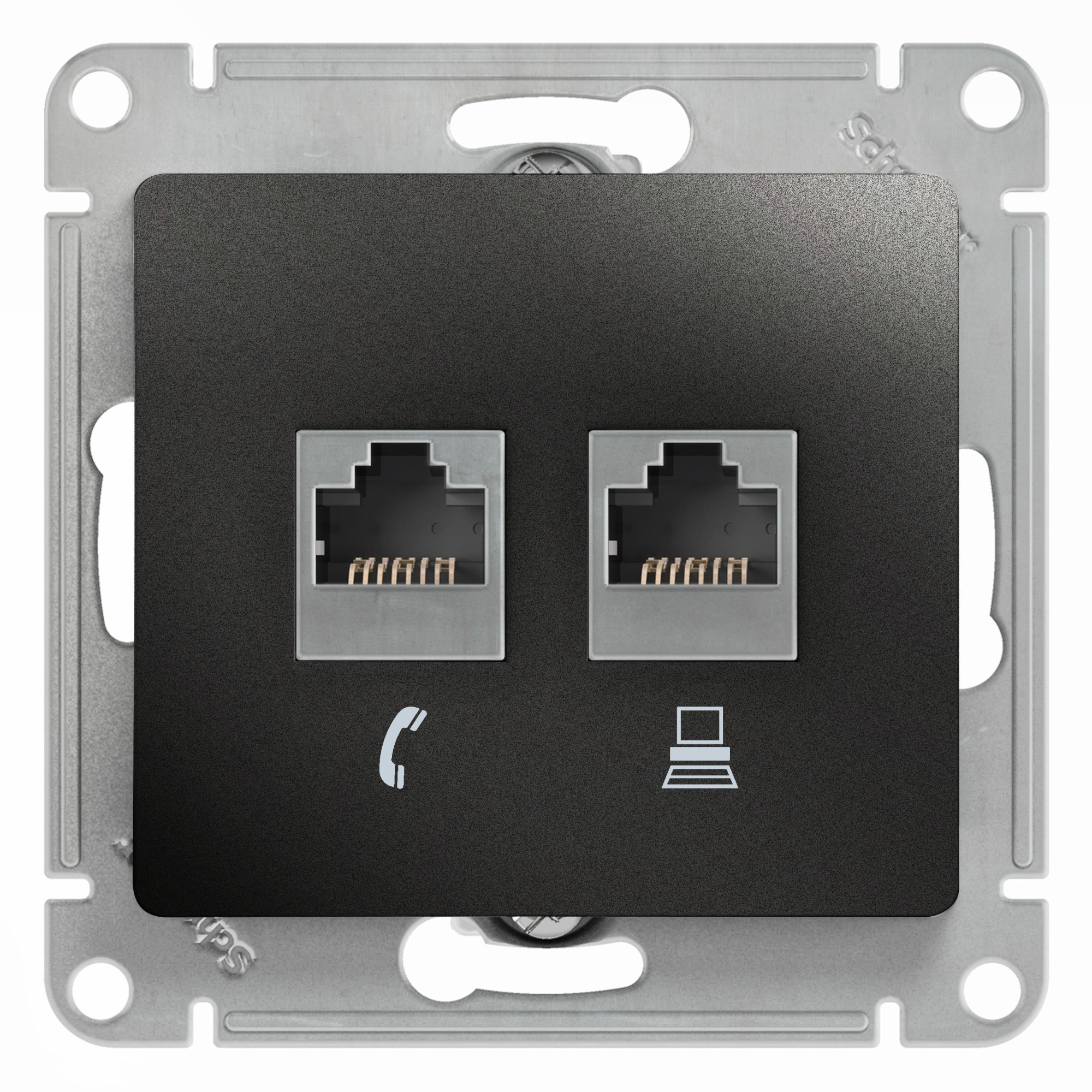 Розетка двойная RJ11+RJ45, кат.5e (антрацит) Glossa Systeme Electric, GSL000785