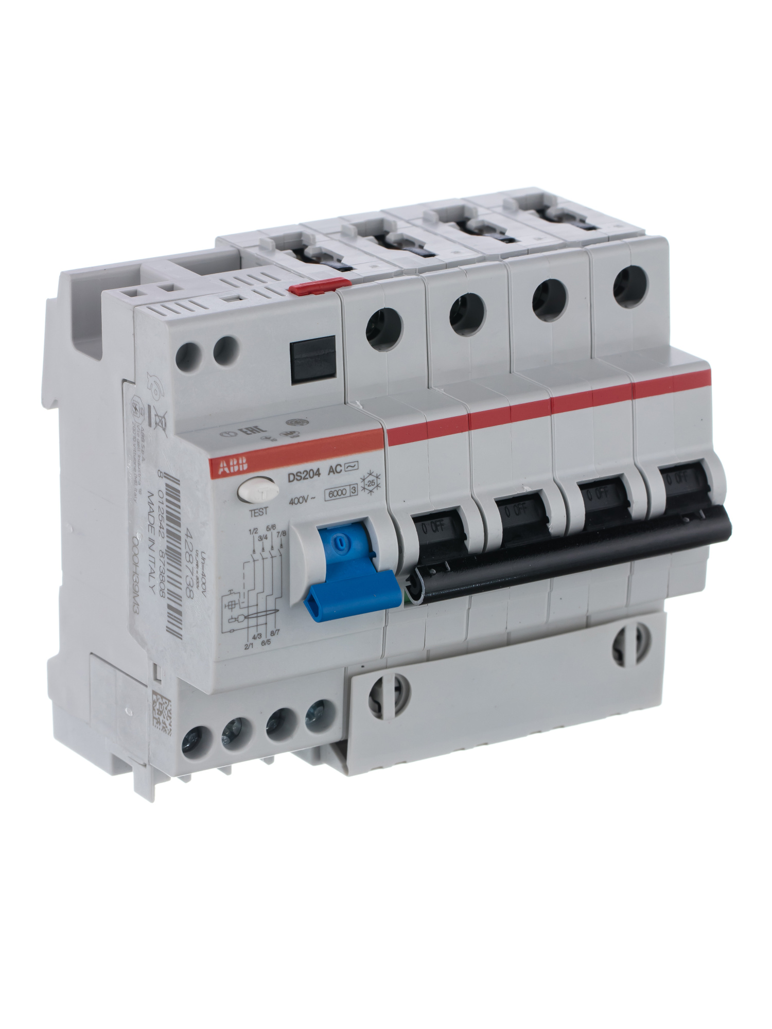 GSH204 C20 AC30 Дифф. автомат 4-полюсный, 20A, 30mA, тип АC, 6kA (хар-ка C) ABB