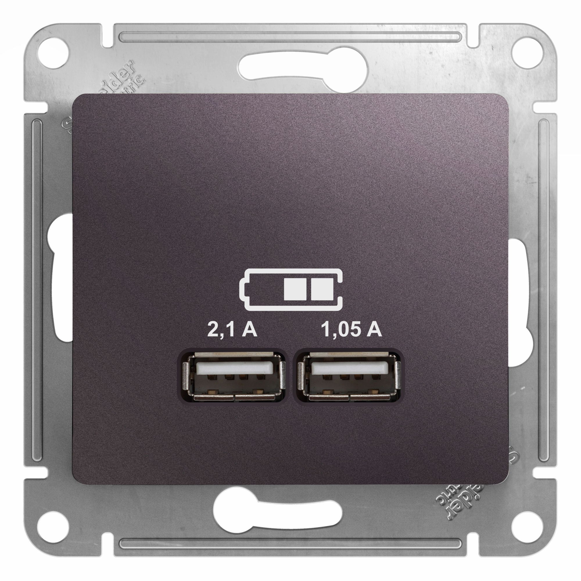 Розетка USB 5в/2100ма, 2х5в/1050ма, механизм (сиреневый туман) Glossa Systeme Electric, GSL001433