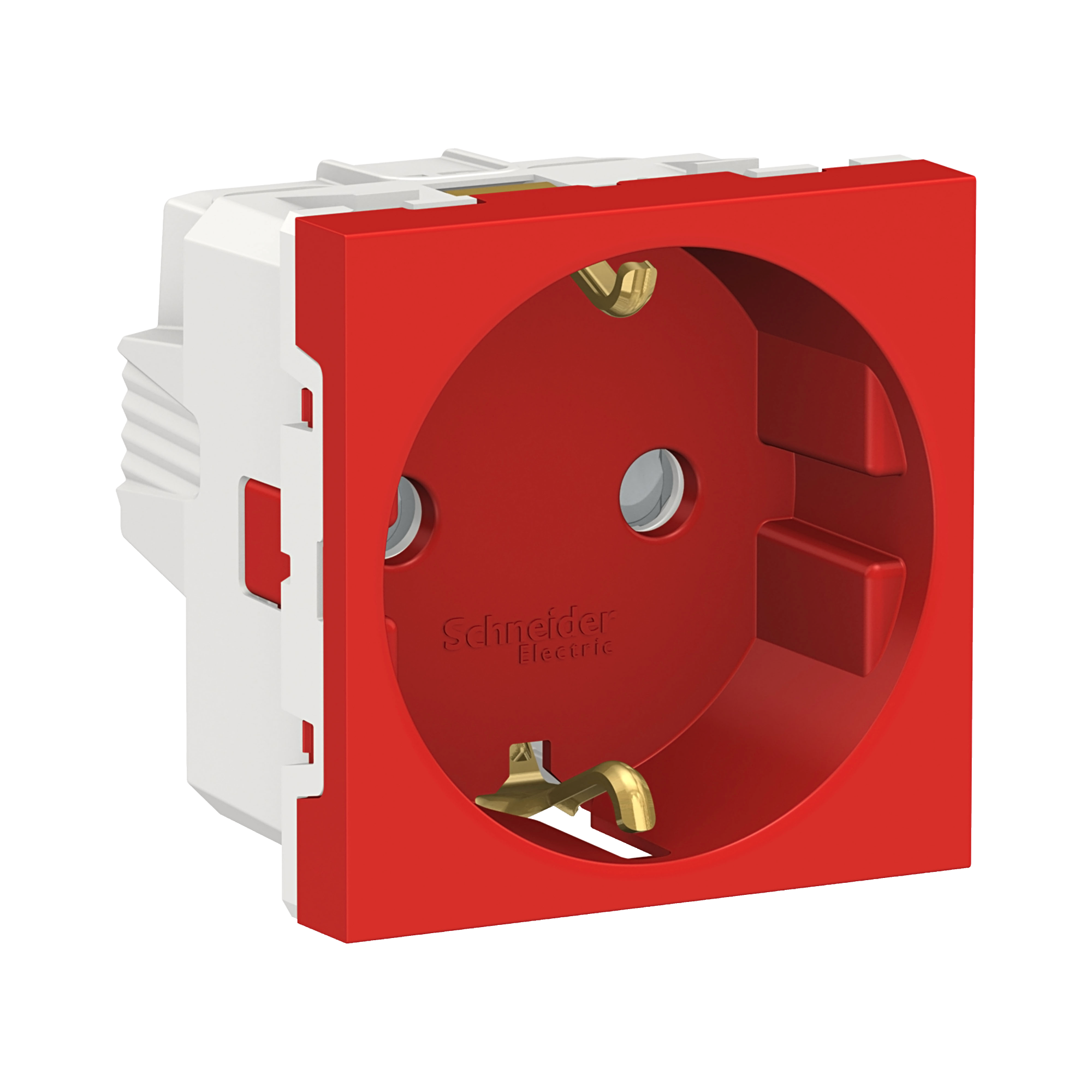 Розетка с заземл., со шторк., винт. зажим, 16а, 250в, 2 мод.(красный) Unica Modular Schneider Electric, NU303703
