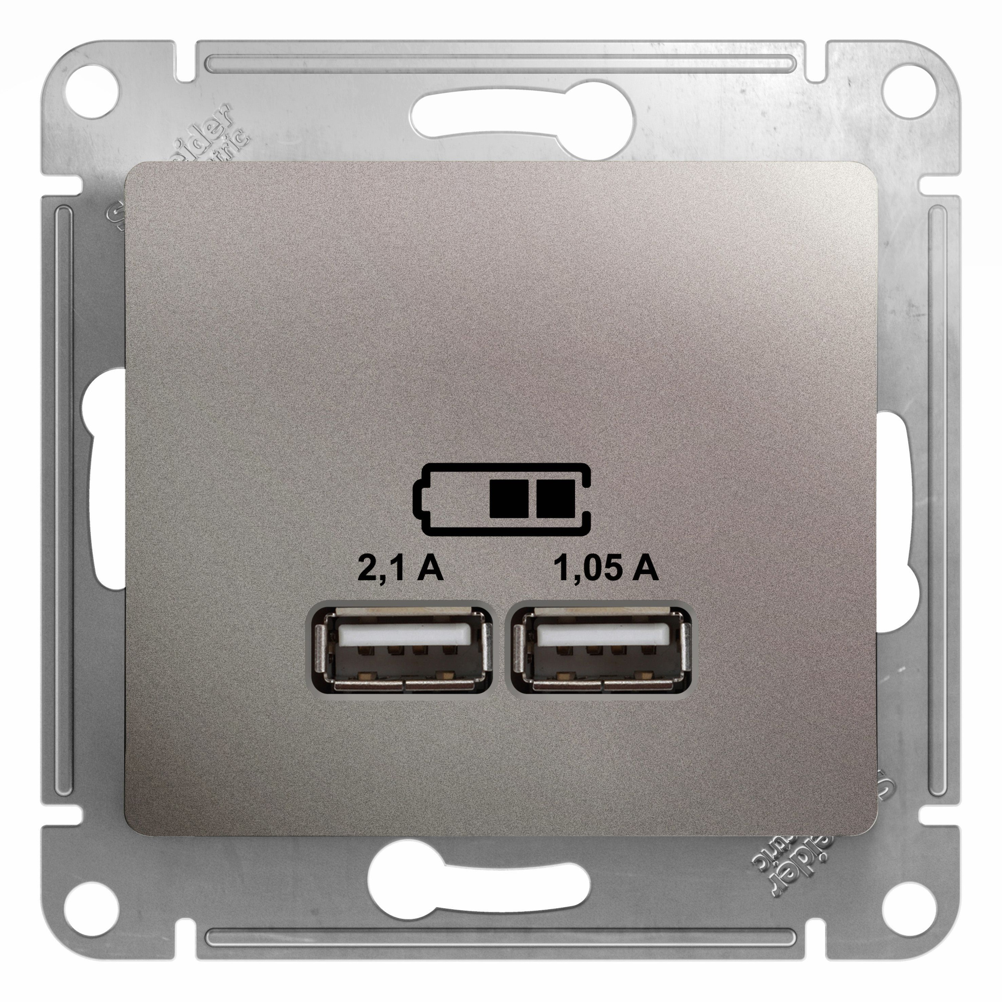 Розетка USB 5в/2100ма, 2х5в/1050ма, механизм (платина) Glossa Systeme Electric, GSL001233