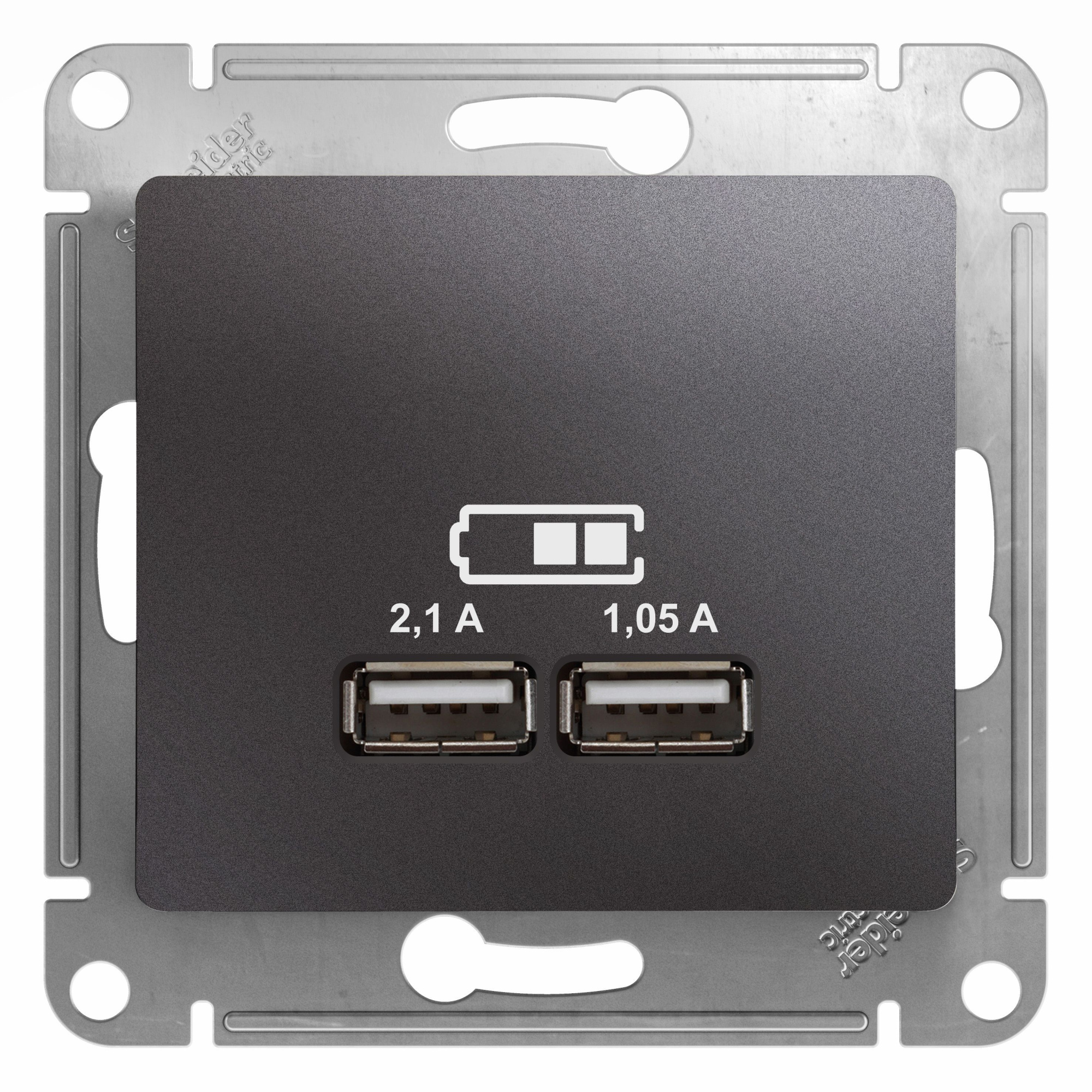 Розетка USB 5в/2100ма, 2х5в/1050ма, механизм (графит) Glossa Systeme Electric, GSL001333