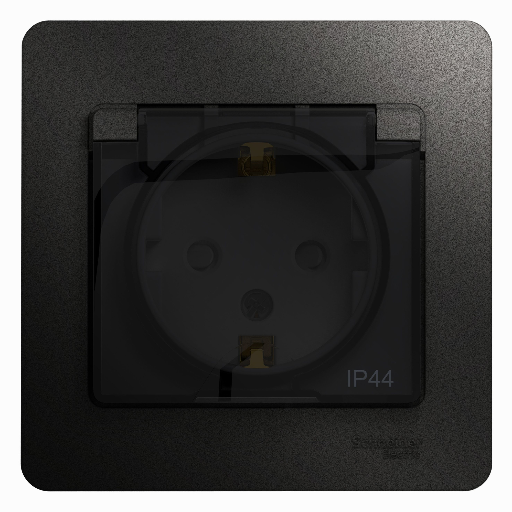 Розетка с заземлением со шторками,с крышкой, IP44, в сборе (антрацит) Glossa Systeme Electric, GSL000748