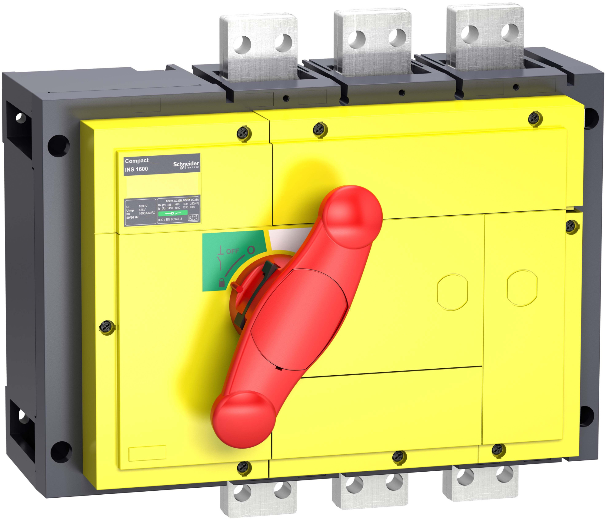 Выключатель-разъединитель ins1600 3п красная рукоятка/желтая панель Schneider Electric, 31350