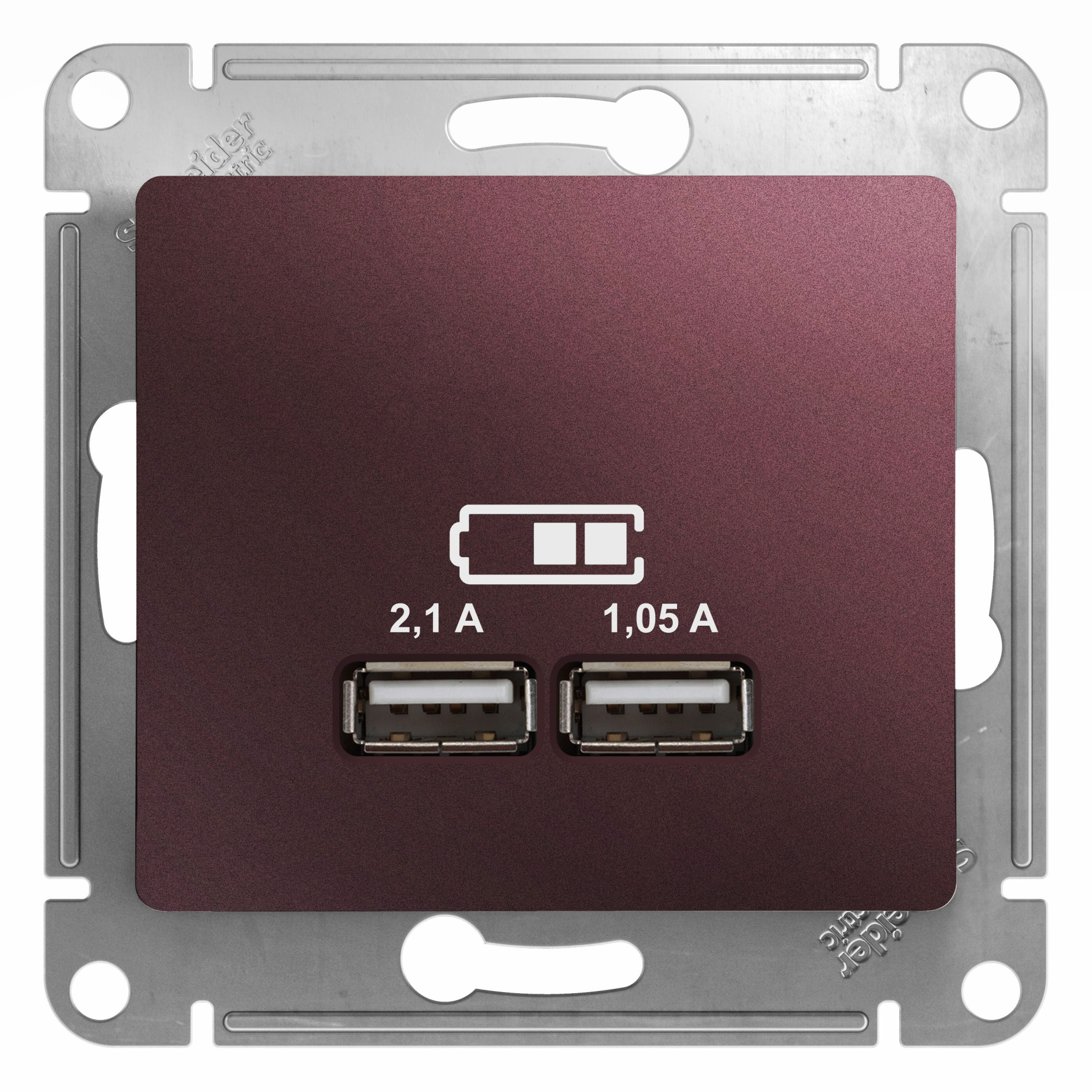 Розетка USB 5в/2100ма, 2х5в/1050ма, механизм, (баклажановый) Glossa Systeme Electric, GSL001133