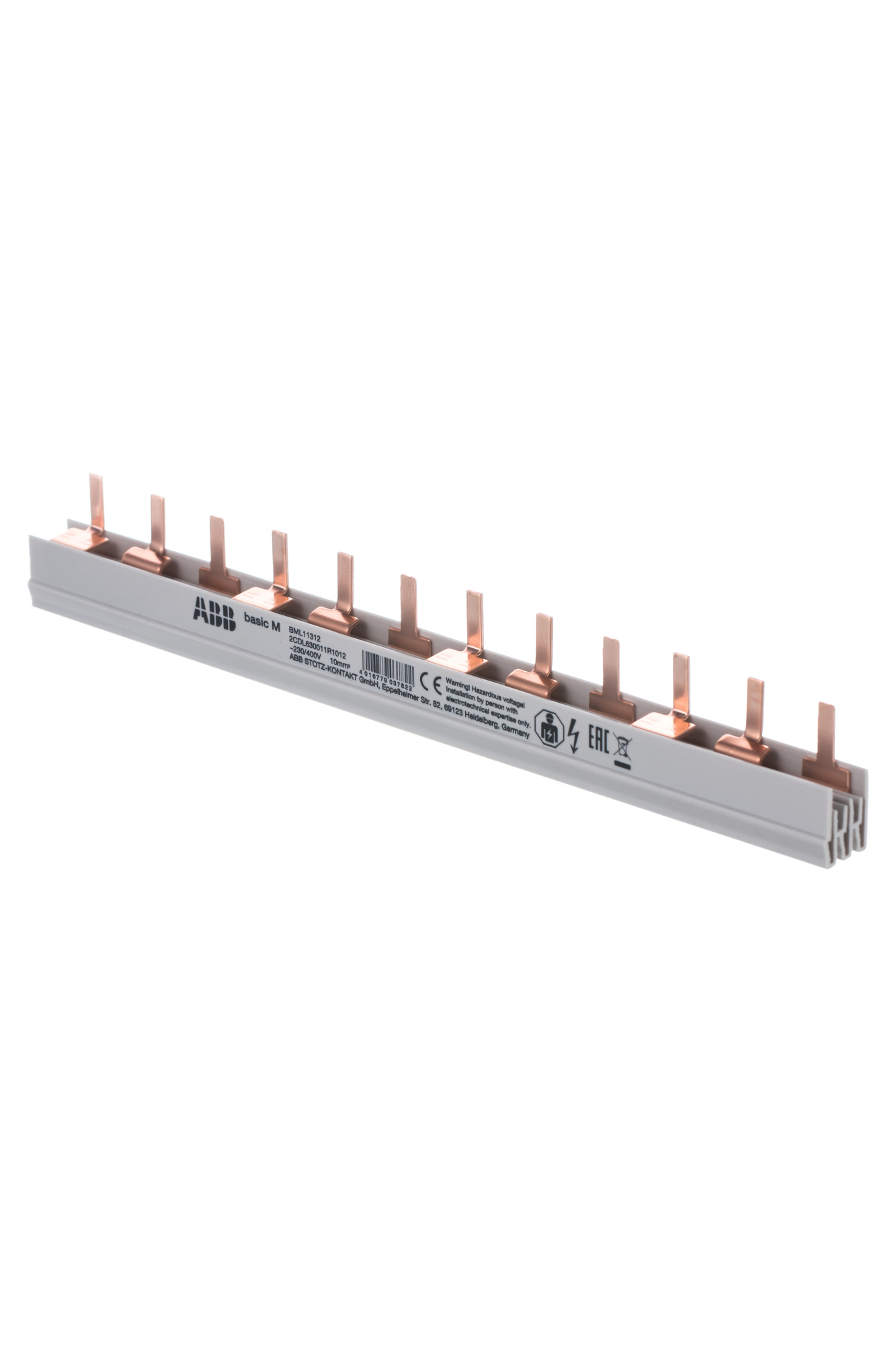 BML11312 3-фазная шинная штырьковая разводка на 12 модулей, 63А, 10мм2 ABB, 2CDL630011R1012