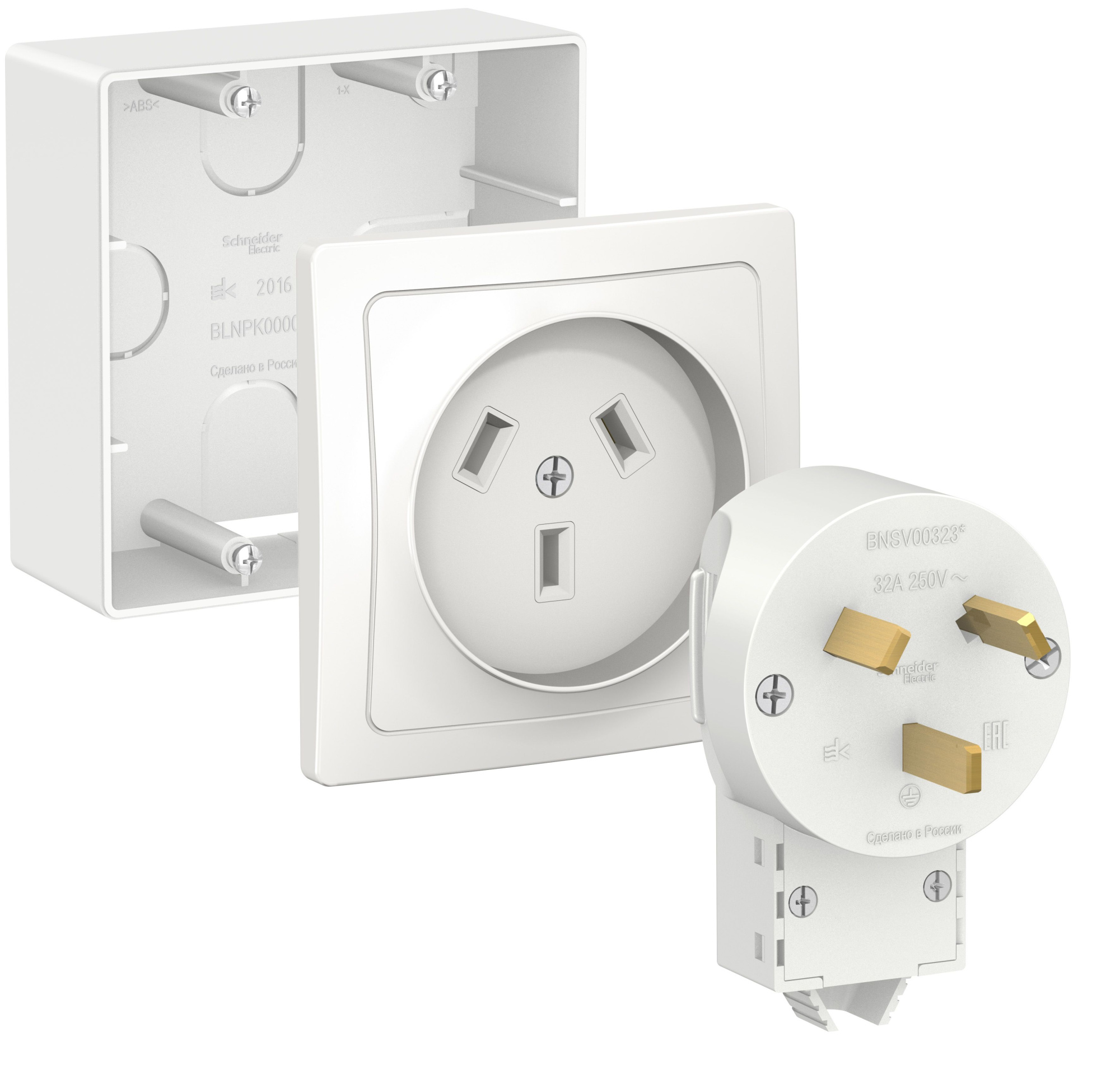 Силовой комплект 32 а, 250 в: Розетка, вилка, подъемная коробка (белый) Blanca Systeme Electric, BLNSK003231