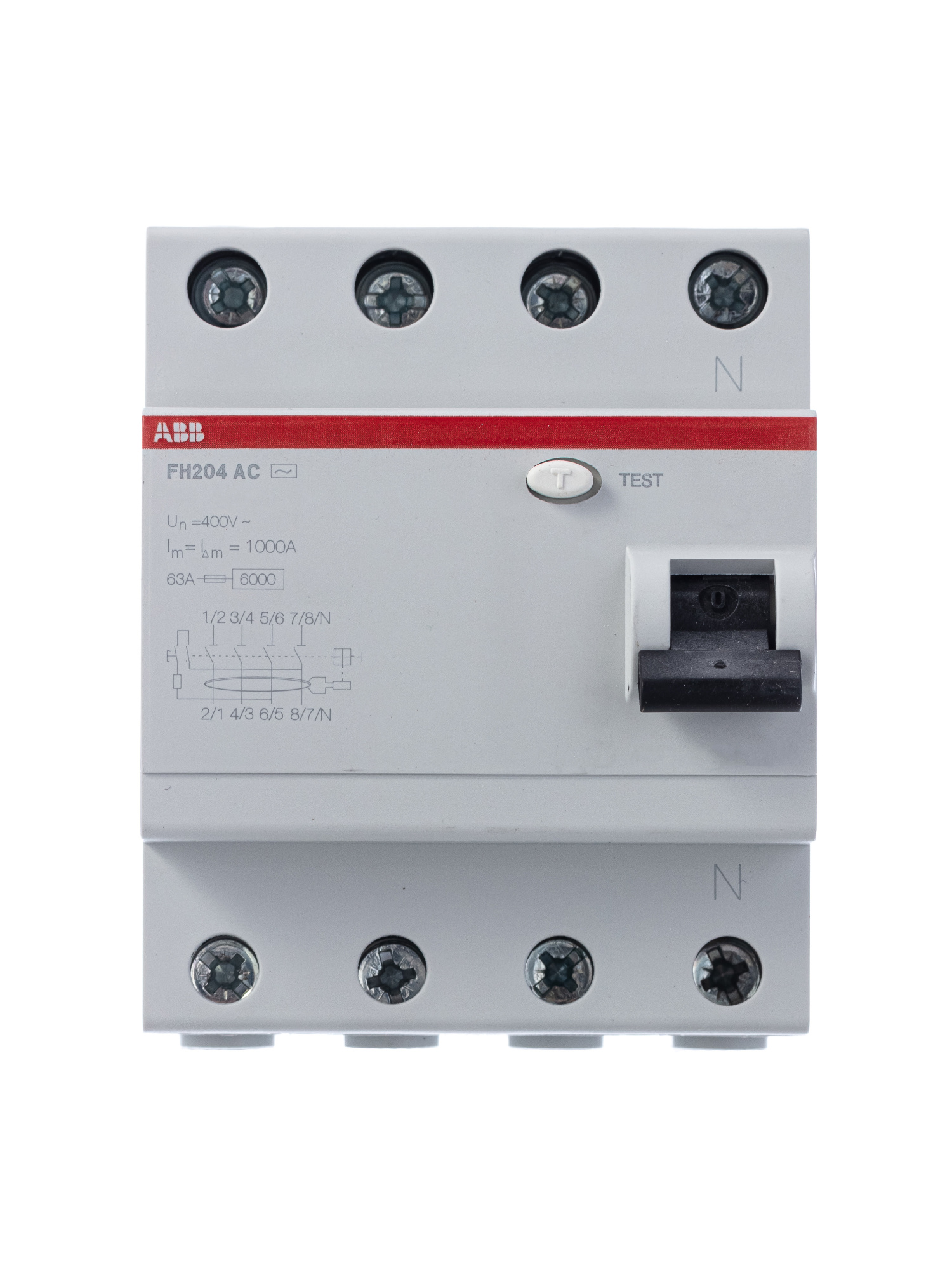FH204 AC 40/300 Блок утечки тока 4-полюсный, 40A, 300mA, тип АC (УЗО) ABB